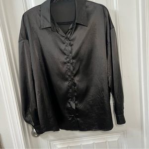 SHEIN black satin button blouse